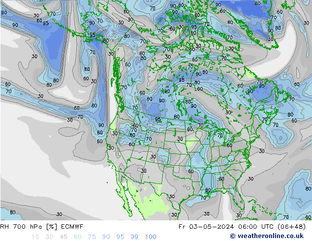 RH 700 hPa ECMWF Fr 03.05.2024 06 UTC