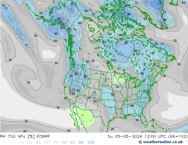 RH 700 hPa ECMWF Ne 05.05.2024 12 UTC