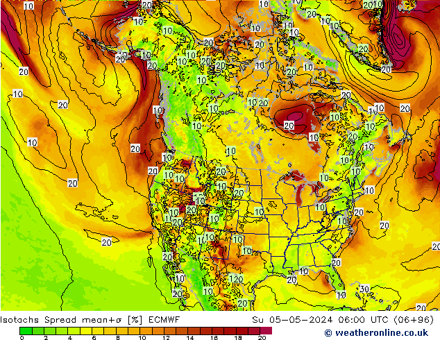 Isotachs Spread ECMWF Ne 05.05.2024 06 UTC