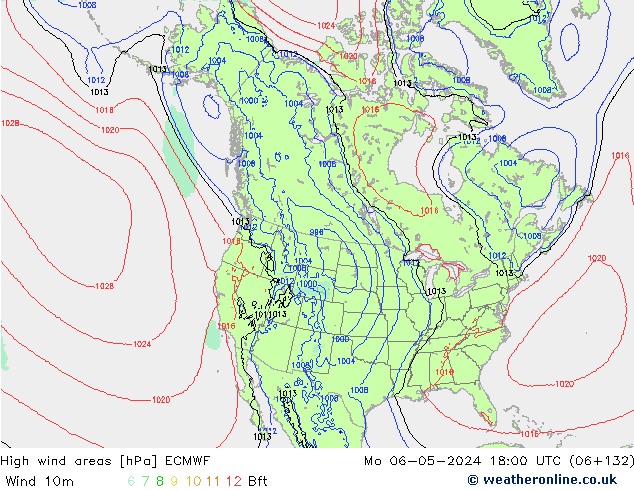 High wind areas ECMWF lun 06.05.2024 18 UTC