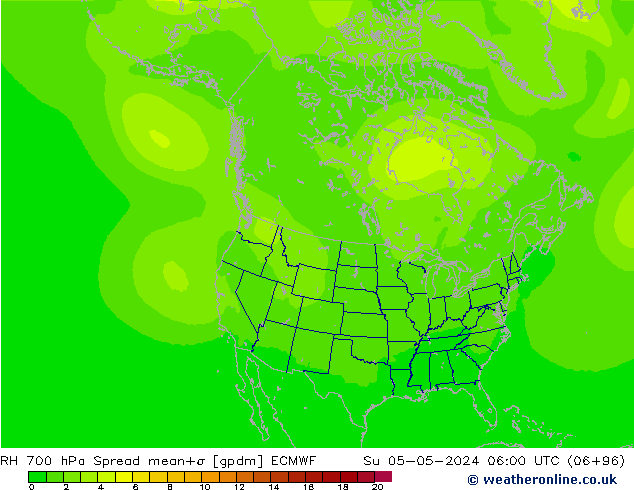 RH 700 hPa Spread ECMWF Ne 05.05.2024 06 UTC