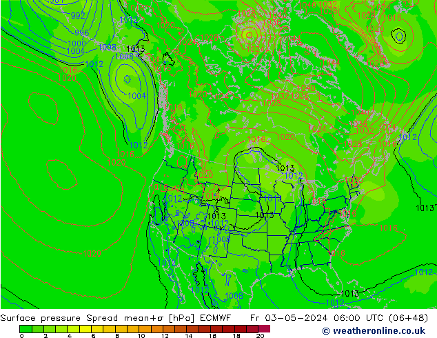 Surface pressure Spread ECMWF Fr 03.05.2024 06 UTC