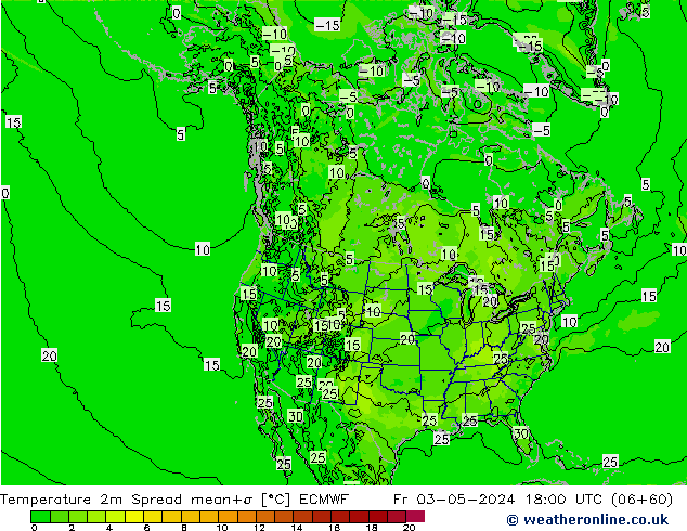 Temperature 2m Spread ECMWF Fr 03.05.2024 18 UTC