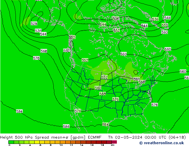 500 hPa Yüksekliği Spread ECMWF Per 02.05.2024 00 UTC