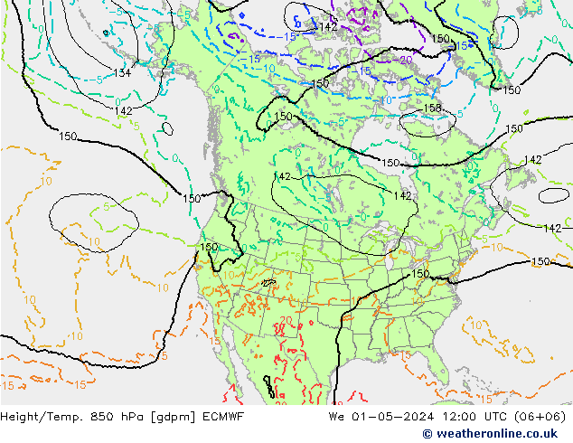 Height/Temp. 850 hPa ECMWF Mi 01.05.2024 12 UTC