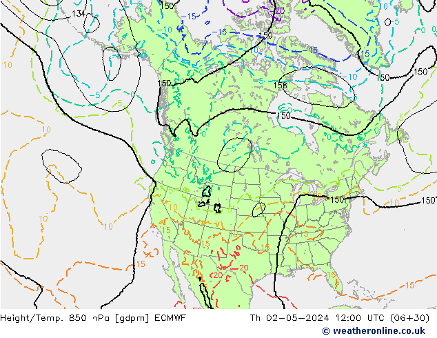 Height/Temp. 850 hPa ECMWF Th 02.05.2024 12 UTC