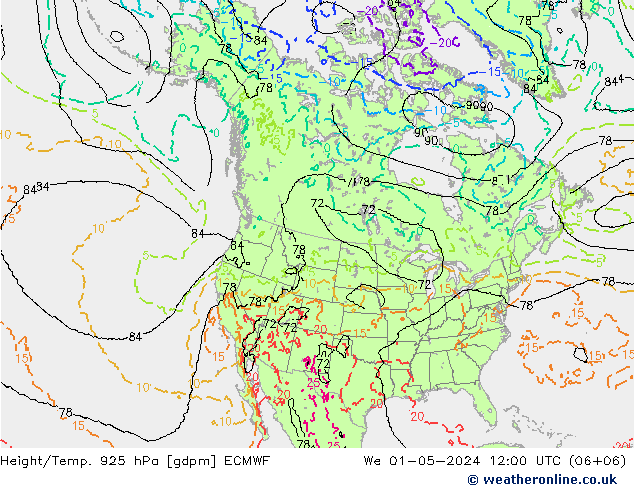 Height/Temp. 925 hPa ECMWF We 01.05.2024 12 UTC