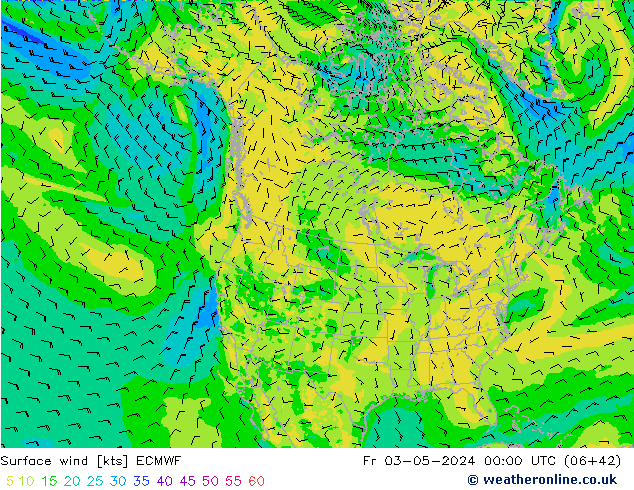 Viento 10 m ECMWF vie 03.05.2024 00 UTC