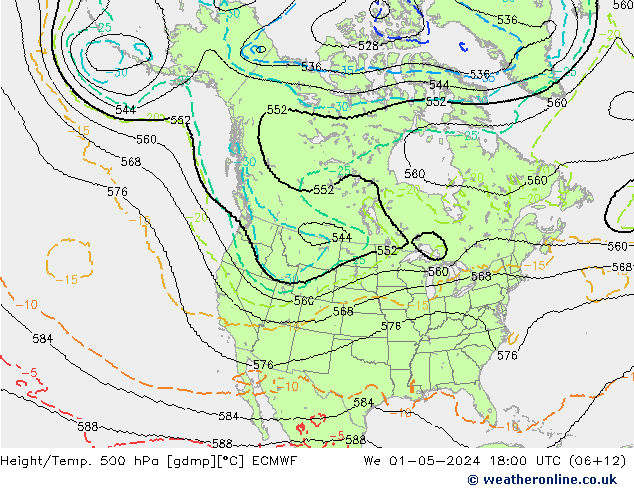 Height/Temp. 500 hPa ECMWF We 01.05.2024 18 UTC