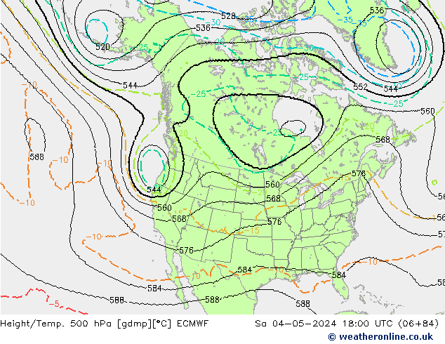 Height/Temp. 500 hPa ECMWF Sáb 04.05.2024 18 UTC