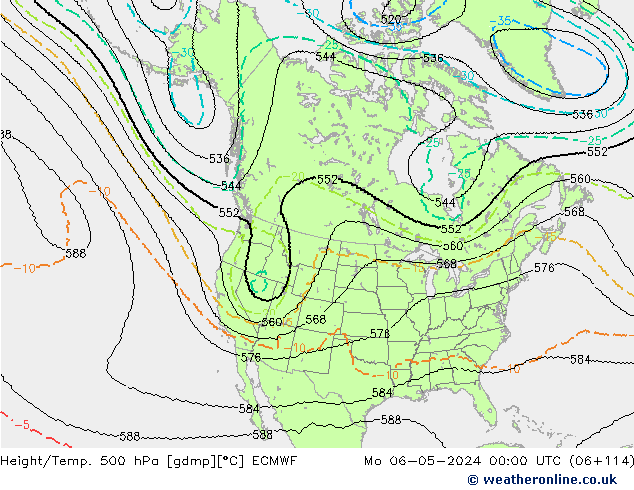 Height/Temp. 500 hPa ECMWF pon. 06.05.2024 00 UTC