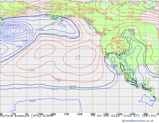 Atmosférický tlak ECMWF Čt 02.05.2024 12 UTC