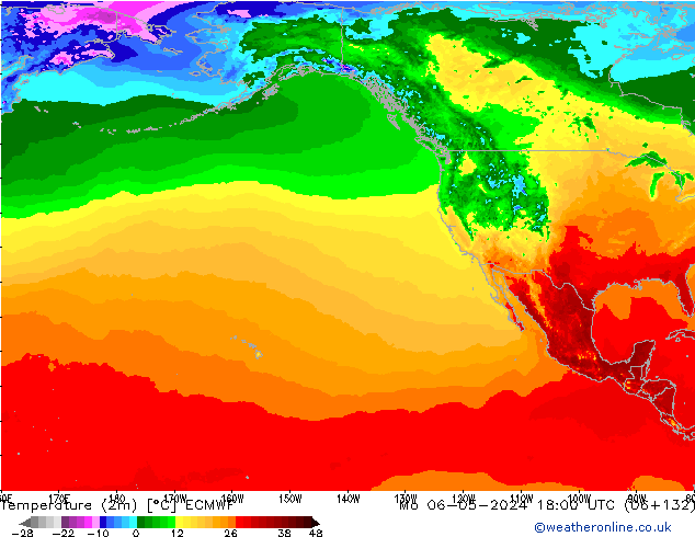 Temperatuurkaart (2m) ECMWF ma 06.05.2024 18 UTC