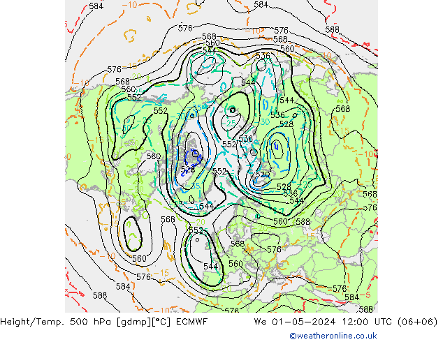 Height/Temp. 500 гПа ECMWF ср 01.05.2024 12 UTC