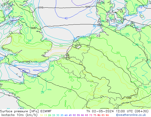 Isotachen (km/h) ECMWF Do 02.05.2024 12 UTC