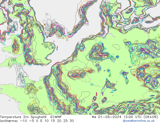 Temperaturkarte Spaghetti ECMWF Mi 01.05.2024 12 UTC