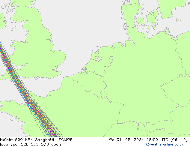 Height 500 hPa Spaghetti ECMWF Mi 01.05.2024 18 UTC