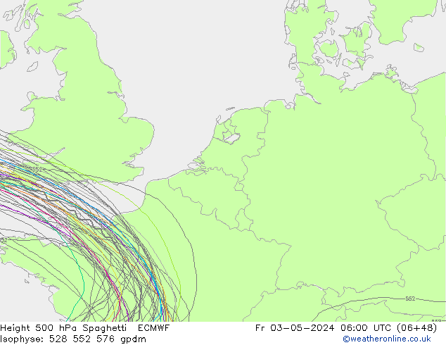 Height 500 hPa Spaghetti ECMWF Fr 03.05.2024 06 UTC