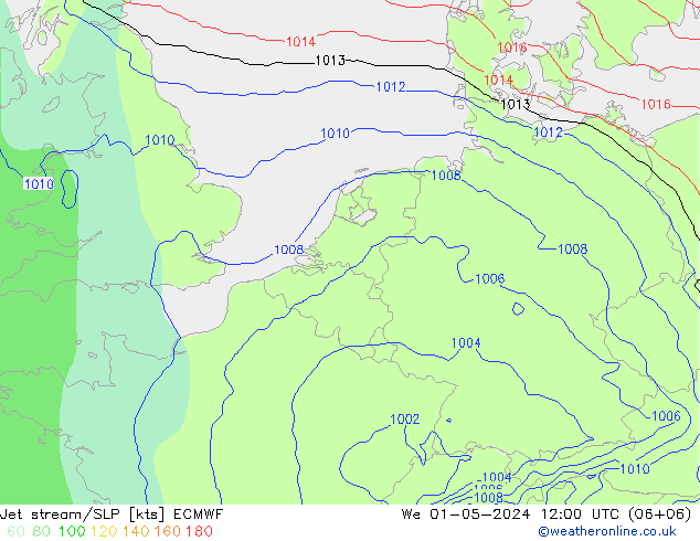 Jet stream/SLP ECMWF We 01.05.2024 12 UTC