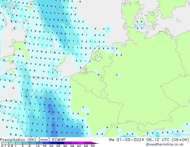 Nied. akkumuliert (6Std) ECMWF Mi 01.05.2024 12 UTC