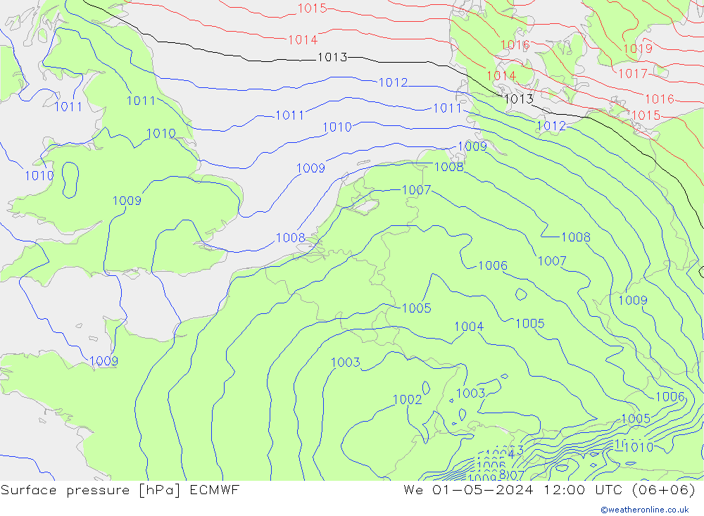 Bodendruck ECMWF Mi 01.05.2024 12 UTC