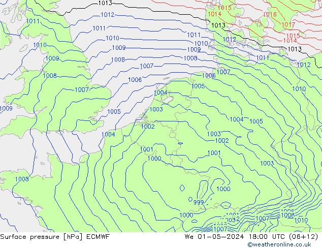 pression de l'air ECMWF mer 01.05.2024 18 UTC