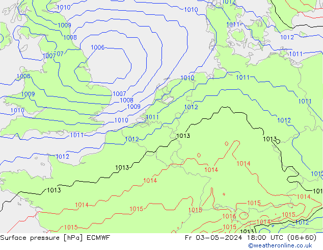 Presión superficial ECMWF vie 03.05.2024 18 UTC