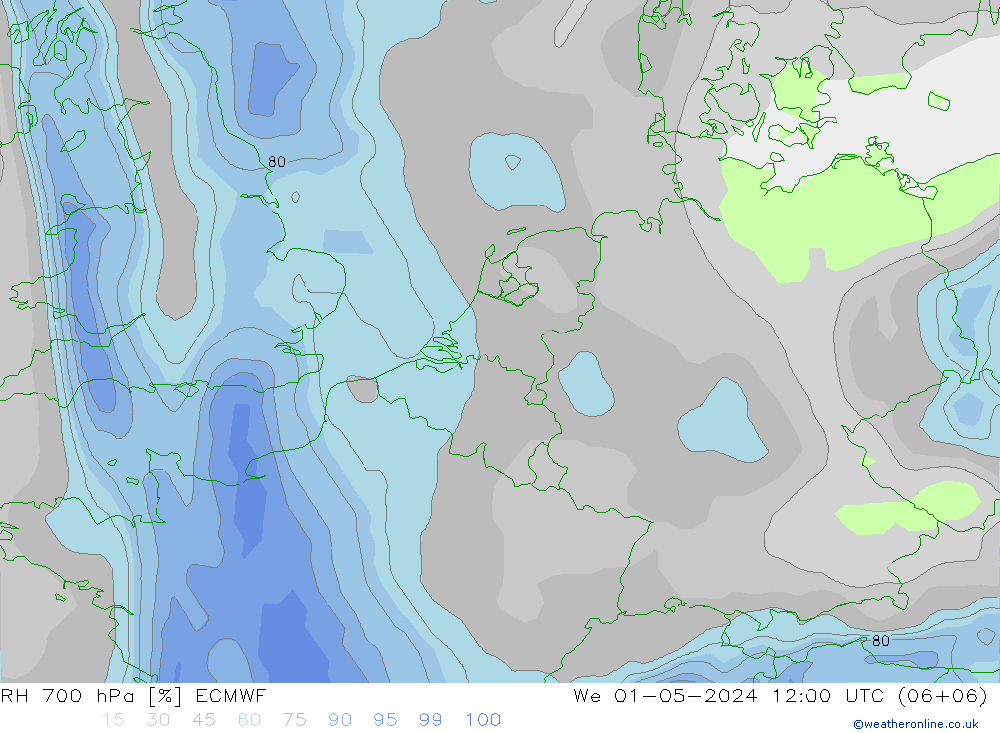 RH 700 hPa ECMWF We 01.05.2024 12 UTC