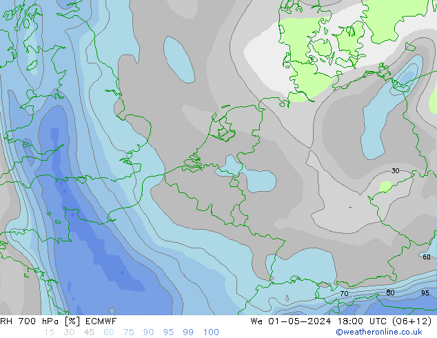 RH 700 hPa ECMWF We 01.05.2024 18 UTC