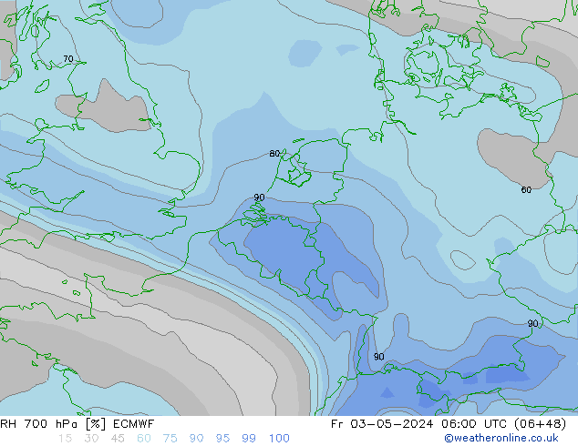 RH 700 hPa ECMWF Fr 03.05.2024 06 UTC