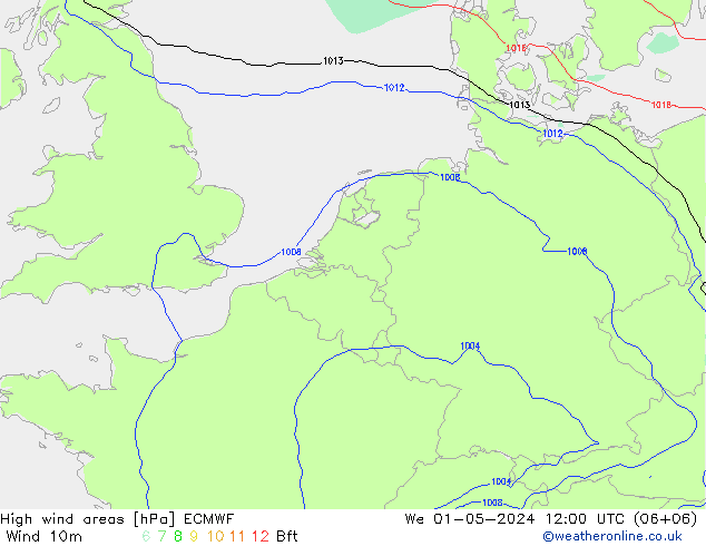 High wind areas ECMWF We 01.05.2024 12 UTC