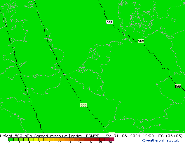 Height 500 hPa Spread ECMWF Mi 01.05.2024 12 UTC