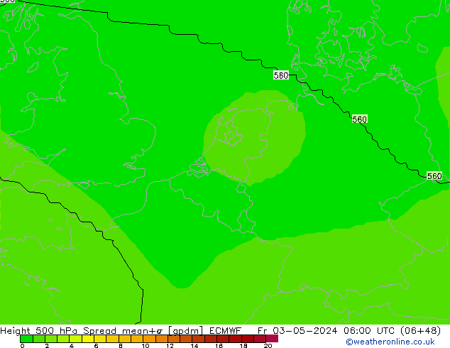 500 hPa Yüksekliği Spread ECMWF Cu 03.05.2024 06 UTC