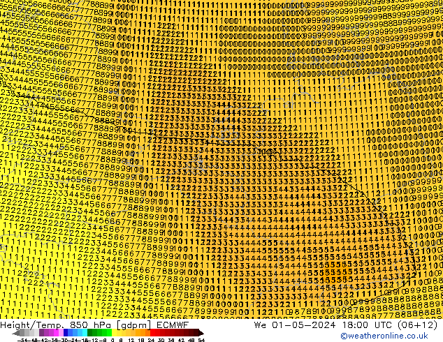 Height/Temp. 850 hPa ECMWF Qua 01.05.2024 18 UTC