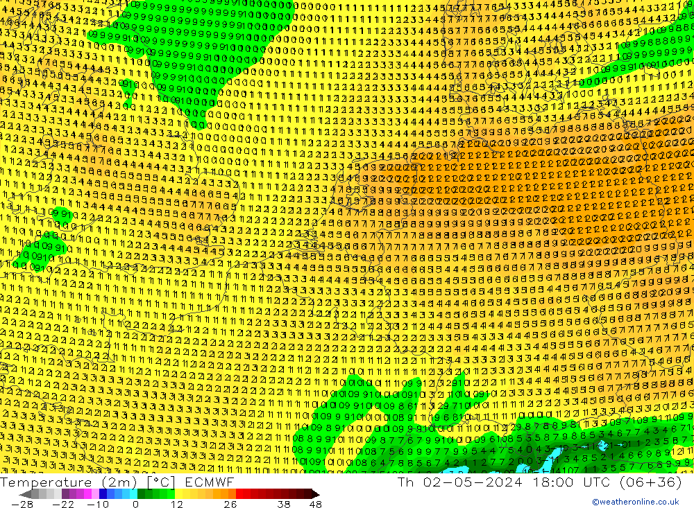 Temperaturkarte (2m) ECMWF Do 02.05.2024 18 UTC