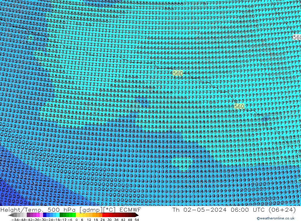 Height/Temp. 500 hPa ECMWF czw. 02.05.2024 06 UTC