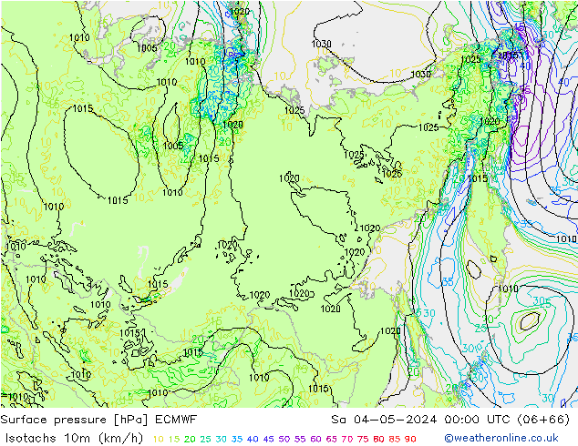 Isotachs (kph) ECMWF Sa 04.05.2024 00 UTC