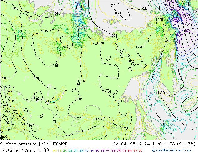 Isotachs (kph) ECMWF сб 04.05.2024 12 UTC