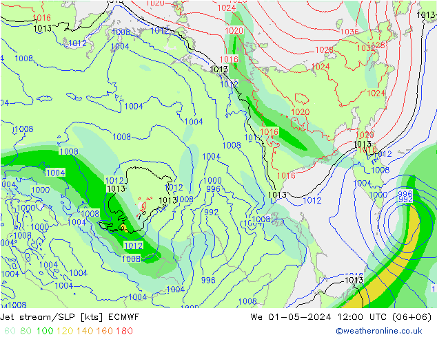 Prąd strumieniowy ECMWF śro. 01.05.2024 12 UTC