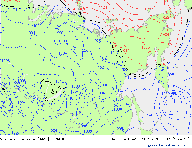 Surface pressure ECMWF We 01.05.2024 06 UTC