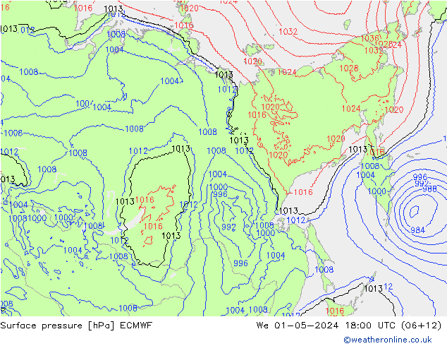 Luchtdruk (Grond) ECMWF wo 01.05.2024 18 UTC