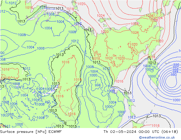 Presión superficial ECMWF jue 02.05.2024 00 UTC