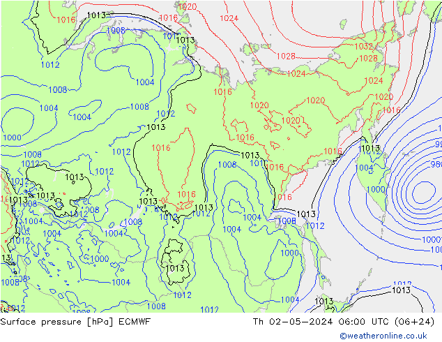 pressão do solo ECMWF Qui 02.05.2024 06 UTC