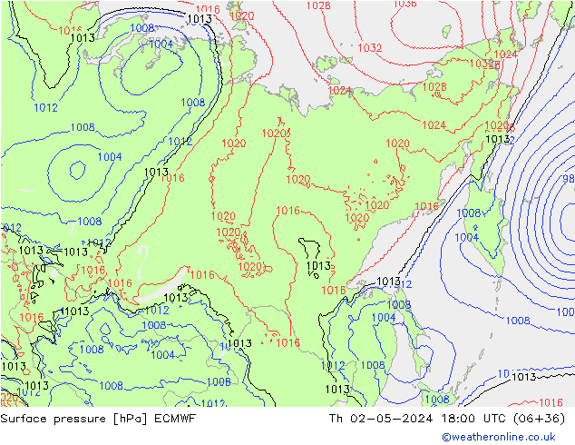 pressão do solo ECMWF Qui 02.05.2024 18 UTC