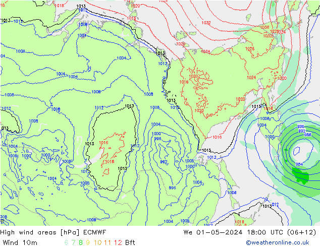 High wind areas ECMWF We 01.05.2024 18 UTC