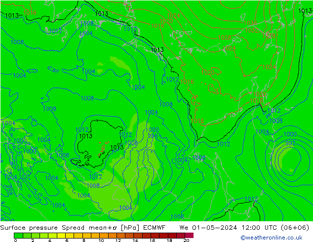 Surface pressure Spread ECMWF We 01.05.2024 12 UTC