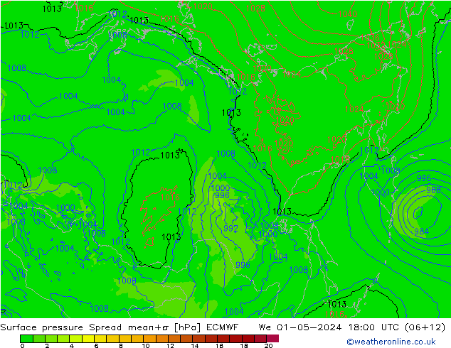 Surface pressure Spread ECMWF We 01.05.2024 18 UTC