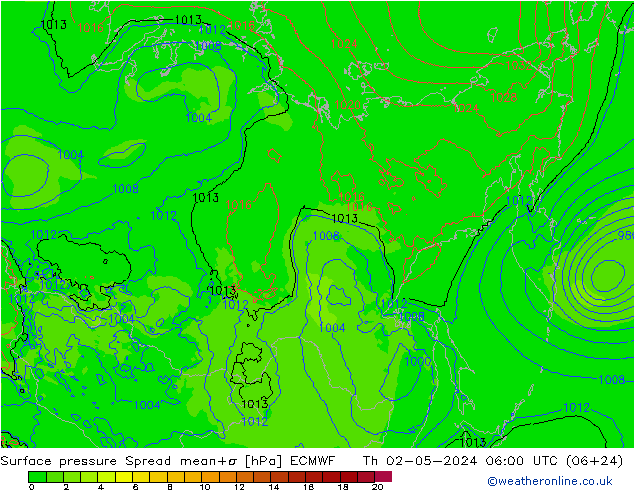 Surface pressure Spread ECMWF Th 02.05.2024 06 UTC