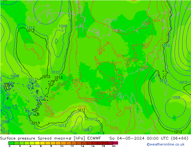 Surface pressure Spread ECMWF Sa 04.05.2024 00 UTC