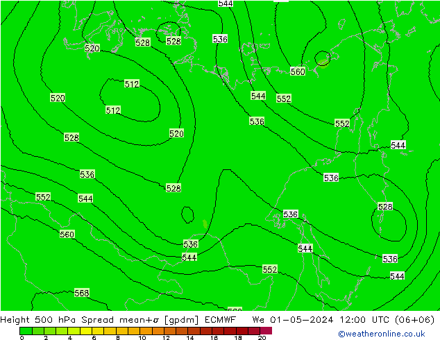 Geop. 500 hPa Spread ECMWF mié 01.05.2024 12 UTC